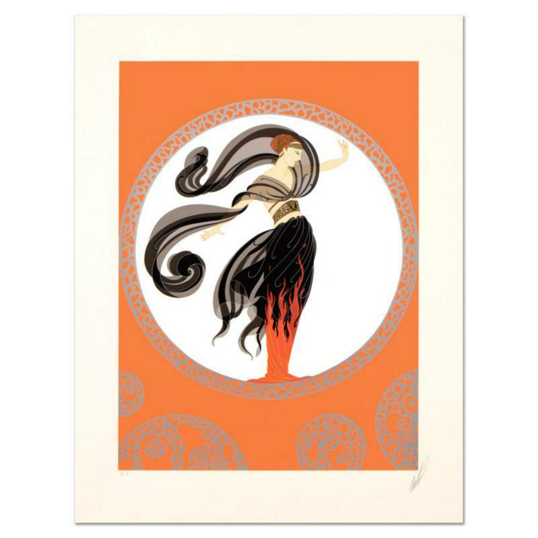 Erte (1892-1990), "Flames of Love" Limited Edition: "Flames of Love" is a limited edition serigraph on paper from an AP edition by Erte (1892-1990), hand signed by the artist. Includes Certificate of Authenticity. Measures approx. 21" x 27" (with borde