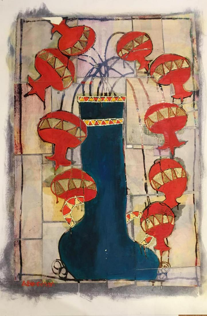 AVI BEN SIMHON Original Painting on Paper: Artist: Ben Simhon. Medium: Original Painting on Paper. Size: 40x30"