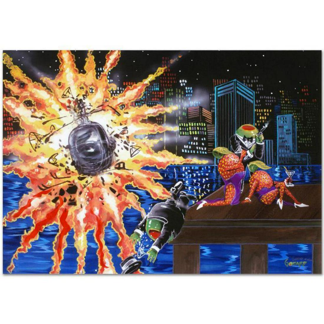 "Shaken Not Stirred" Limited Edition Hand-Embellished: With unforgettable characters and undeniable charm, Michael Godard creates artworks that are sure to be the centerpiece of any room! "Shaken Not Stirred" is a limited edition hand-embellished giclee o