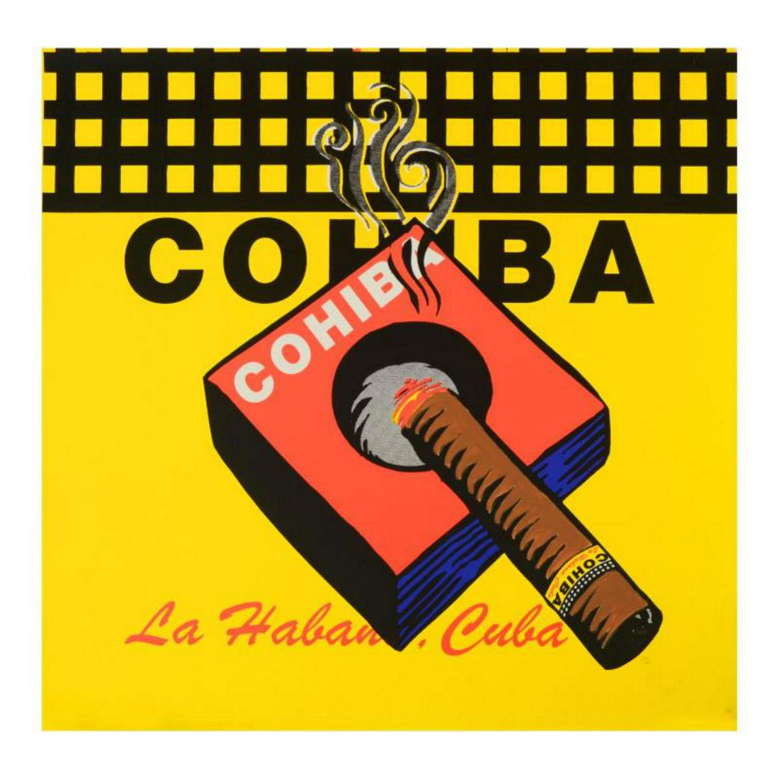 Steve Kaufman (1960-2010), "Cohiba" Limited Edition: "Cohiba" is a limited edition silkscreen on canvas from an HC edition by Andy Warhol protege Steve Kaufman (1960-2010). This piece is hand signed inverso. Includes Certificate of Authenticity. Measure