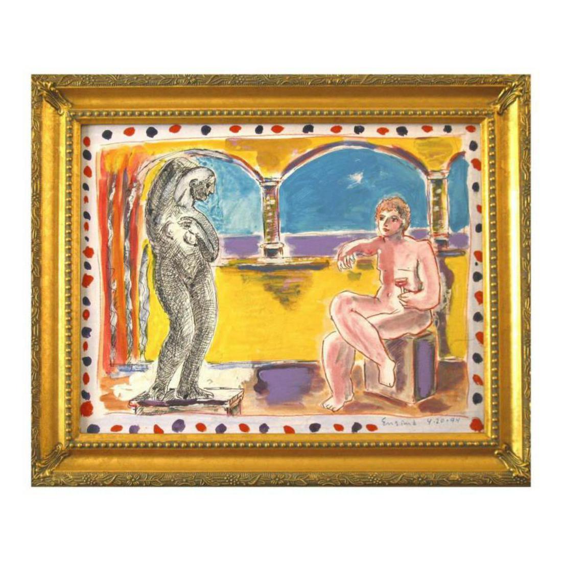 Wayne Ensrud "Artist and Muse 3" Framed Mixed Media: "Artist and Muse 3" is a framed original Mixed Media on Board by Wayne Ensrud. The piece is hand signed by the artist and comes with a Certificate of Authenticity. Measures approximately 16" x 20" (fr