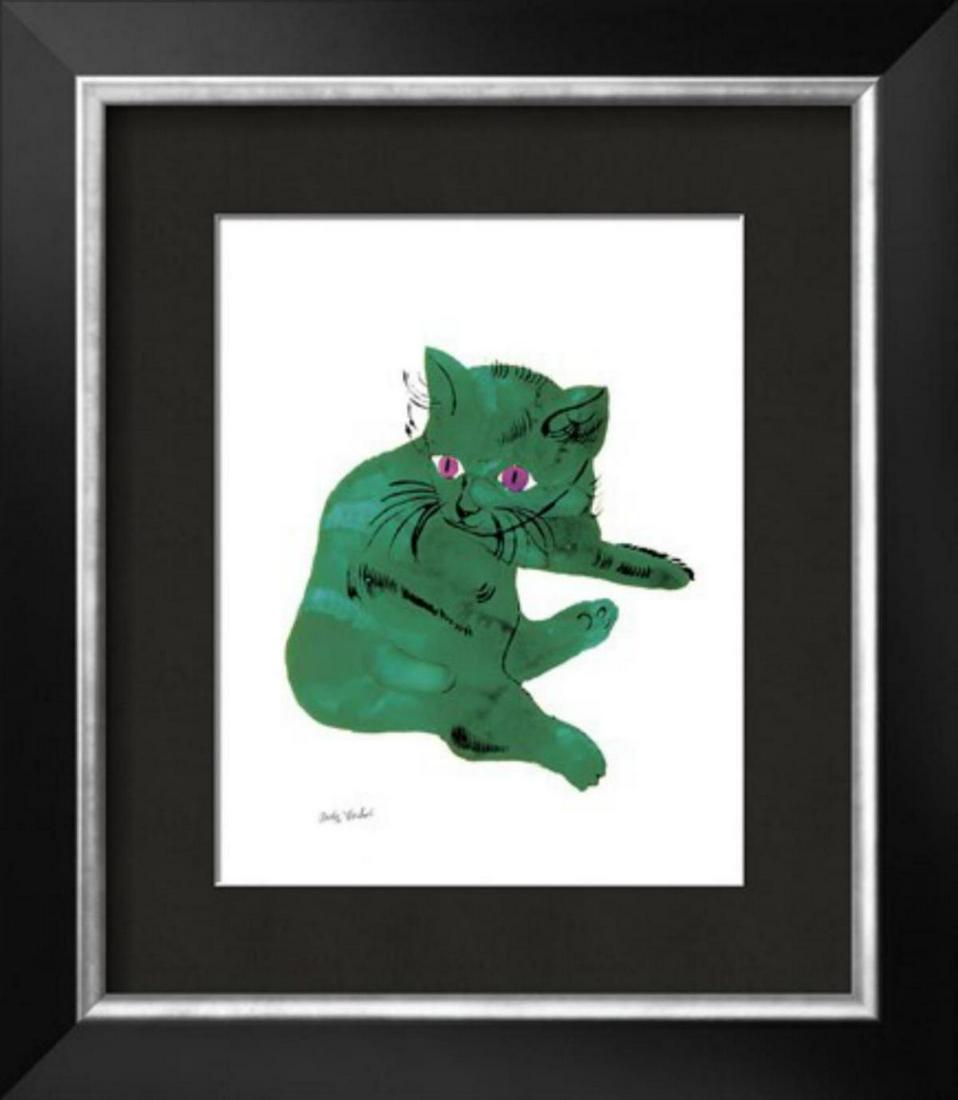 Andy Warhol- Cat From "25 Cats Named Sam and One Blue: Artist: Andy Warhol. Medium: Offset lithograph. Title: Cat From "25 Cats Named Sam and One Blue Pussy" , c. 1954 (Green Cat). Image Size: 11x14". Frame Size: 20 x 23. Custom Framed.