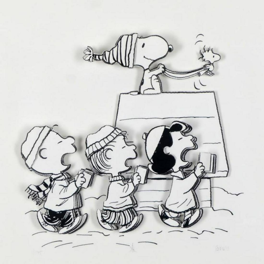 Peanuts, "Caroling Crew" Hand Numbered Limited Edition: Created from the original artwork archived at the studio, "Caroling Crew" portrays the simple yet emotive art of Charles. M. Schulz, creator of PEANUTS. This 3D decoupage print on paper is hand number