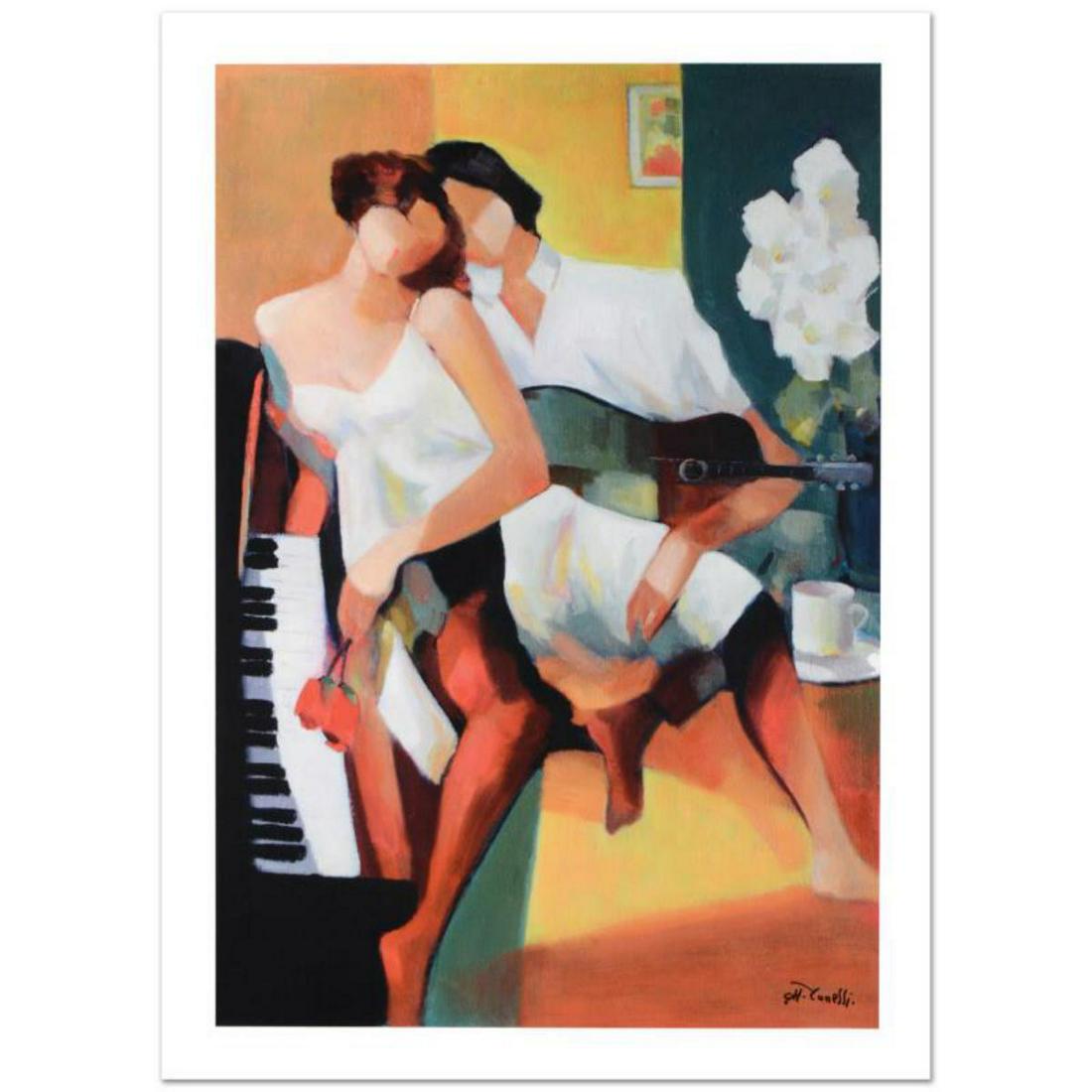 "Romantic Courtship" Limited Edition Giclee on Canvas: "Romantic Courtship" is a limited edition giclee on canvas by Yunessi Gholam, numbered inverso and hand signed by the artist! Includes Certificate of Authenticity! Measures approx. 24" x 36" (image). 