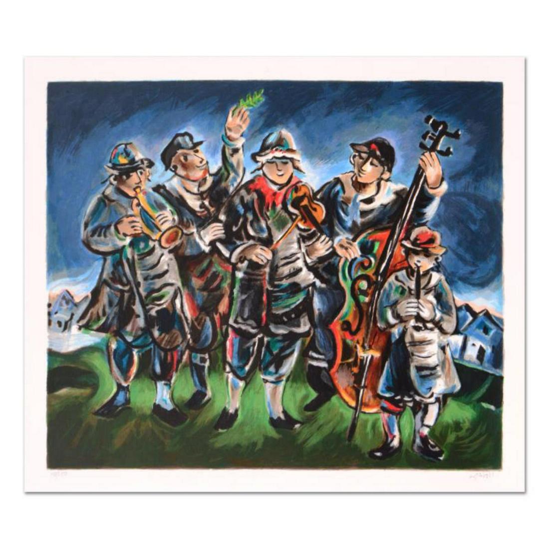 Yosl Bergner (1920-2017), "Klezmer" Limited Edition: "Klezmer" is a limited edition lithograph on paper, numbered hand signed by Yosl Bergner (1920-2017). Includes Certificate of Authenticity. Measures approx. 24.5" x 21" (with border), 22" x 18.5" (ima