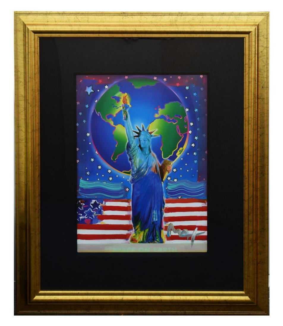 Peter Max- Original Mixed Media "Peace On Earth": Artist: Peter Max. Medium: Original Mixed Media. Title: Peace On Earth. Size (Unframed): 24" x 18". Size (Framed): 39" x 34". Certificate of Authenticity: From Park West Gallery. Additional: Only one