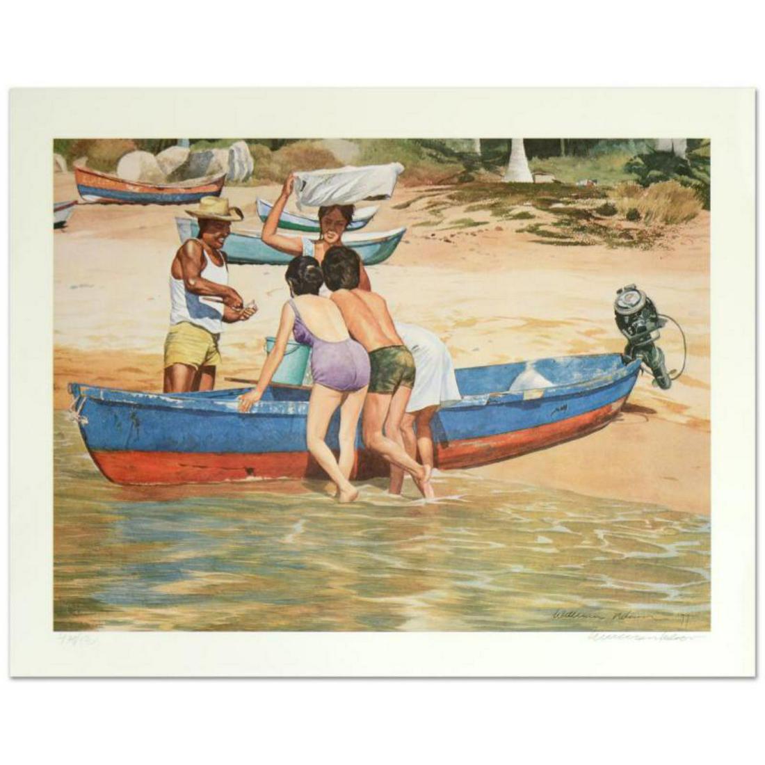 William Nelson, "Clam Fisherman" Limited Edition: "Clam Fisherman" is a limited edition serigraph on paper by William Nelson, numbered and hand signed by the artist! Measures approx. 28.5" x 22" (with border); 25" x 18" (image). Reference #: 216093.