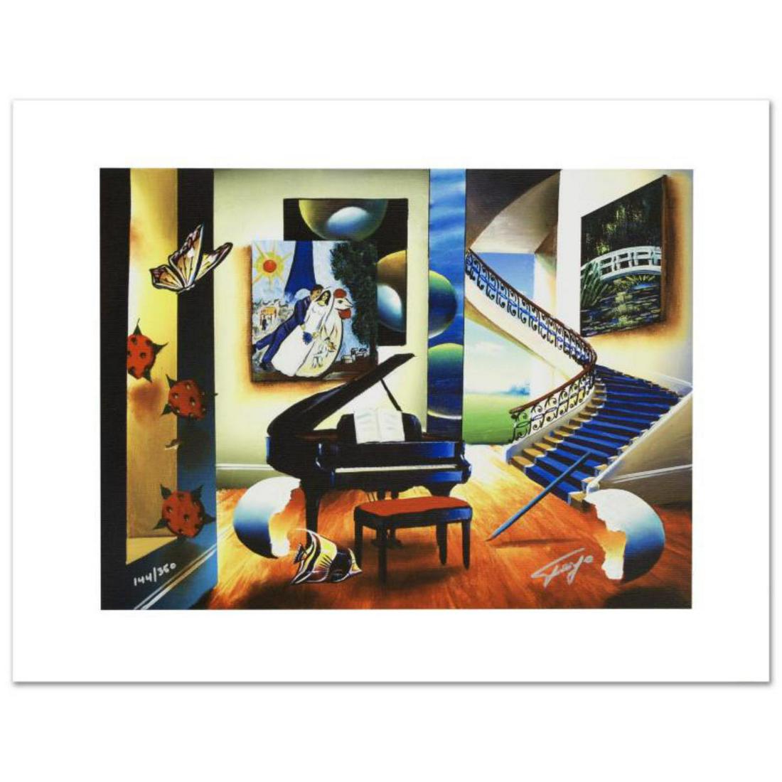 "Love in Paris" Limited Edition Giclee on Canvas by: "Love in Paris" is a limited edition giclee on canvas, numbered and hand signed by Ferjo. Includes Certificate of Authenticity! Measures approx. 12" x 9" (image). Reference #: 205391.
