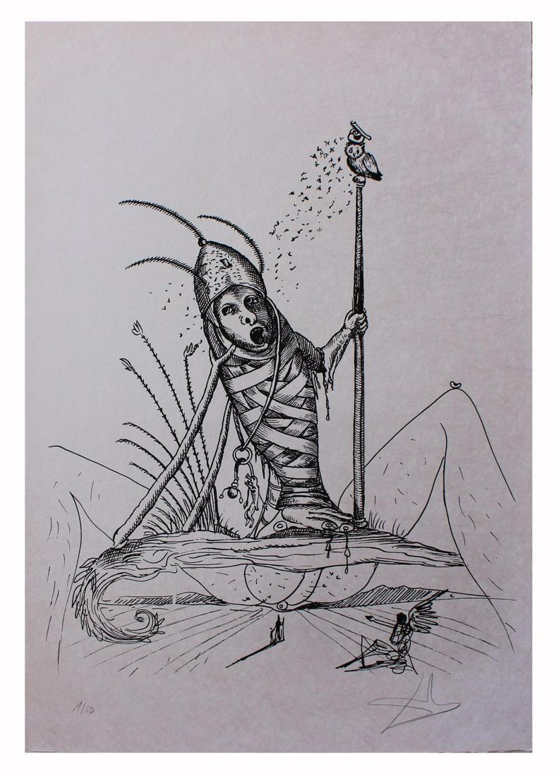 Salvador Dali- Original Lithograph from Gouache and: Artist: Salvador Dali. Medium: Original Lithograph from Gouache and Collage. Title: Les Songes Drolatiques de Pantagruel. Size (Unframed): 30" x 21". Certificate of Authenticity: From Frank Hunter. Re