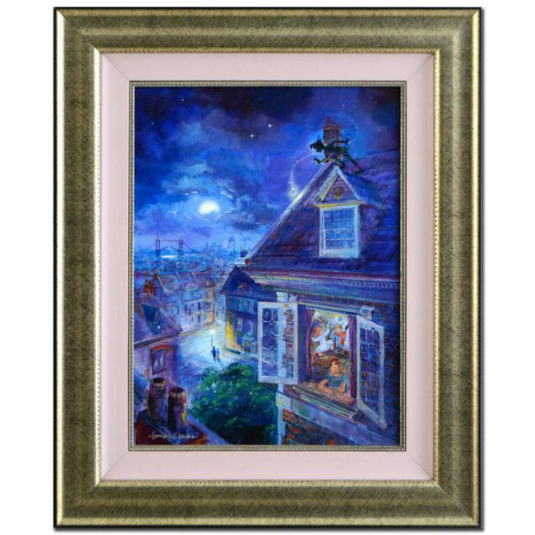 Harrison Ellenshaw - "Waiting for Peter Pan": "Waiting for Peter Pan" is a hand-embellished limited edition giclee on canvas, numbered 16 out of 95 and hand signed by Harrison Ellenshaw. This piece is licensed by Disney Fine Art. This piece comes