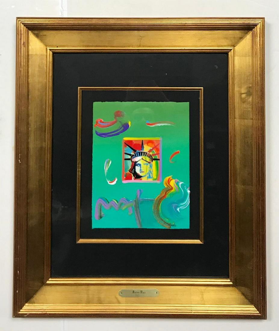 Peter Max Original Mixed Media Custom Framed: Artist: Peter Max. Medium: Original Mixed Media. Image size: 11x8". COA from Max Studios is included. Please note this item has small crease on bottom of image please refer to images, sold as is.