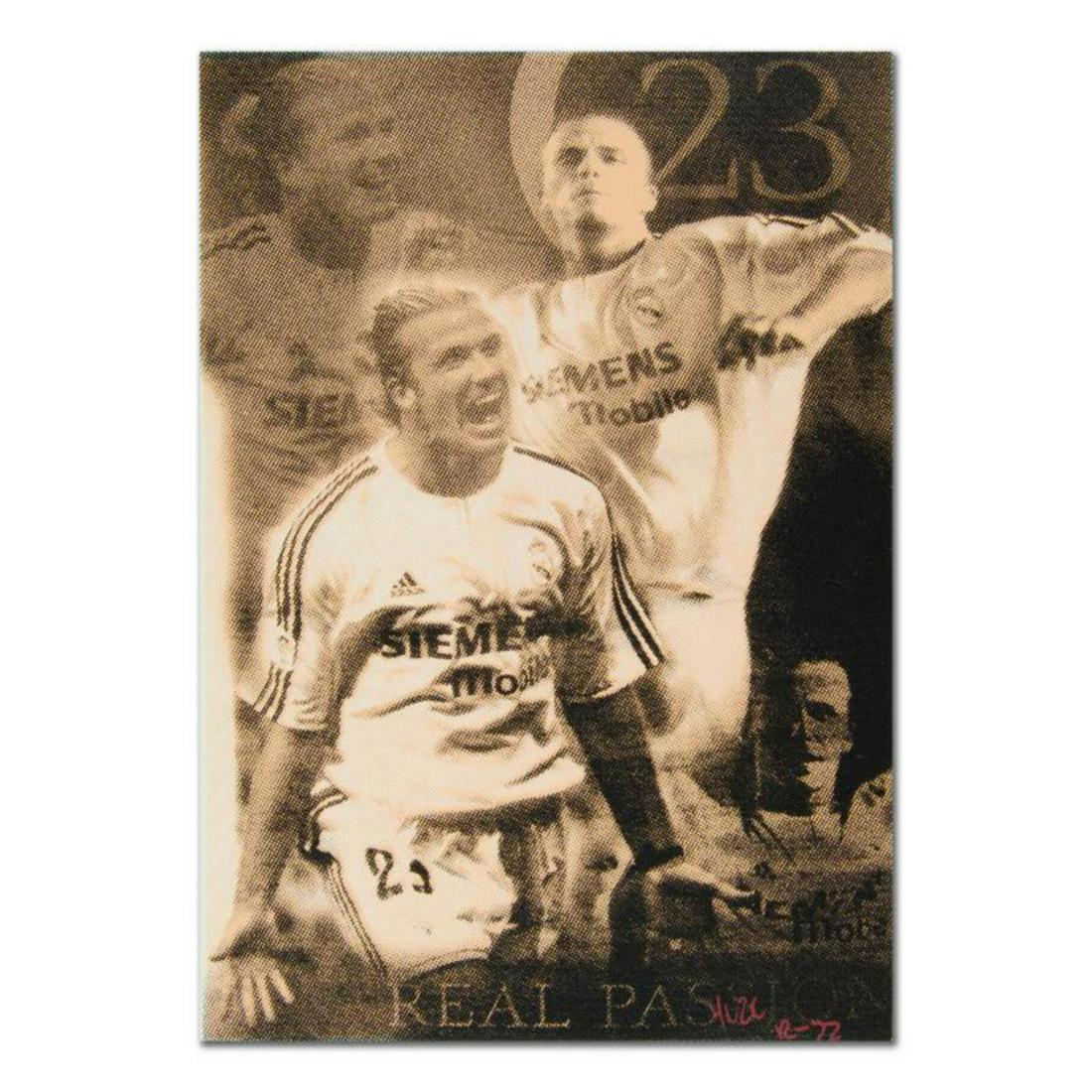 Ringo, "David Beckham" One-of-a-Kind Hand-Pulled: "David Beckham" is a one-of-a-kind hand-pulled silkscreen on canvas by Ringo. This piece is hand signed by the artist and comes from the Andy Warhol Legacy Series. Includes Certificate of Authenticity