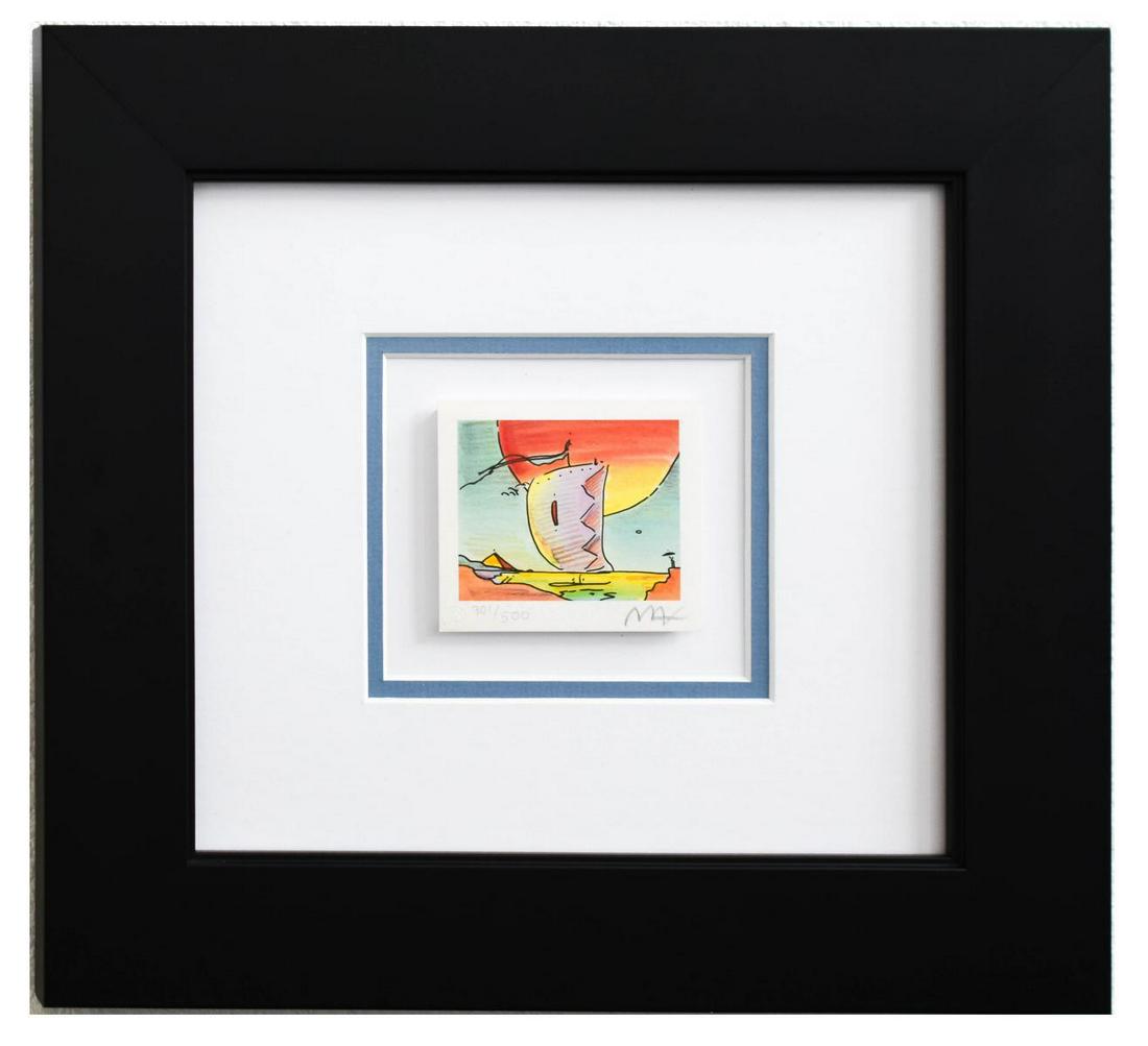 Peter Max- Original Lithograph "Sailboat Series IV: Artist: Peter Max. Medium: Original Lithograph. Title: Sailboat Series IV (Mini Series). Size (Unframed): 2.5" x 3". Limited Edition: Numbered 301/500. Certificate of Authenticity: From Peter Max Stud