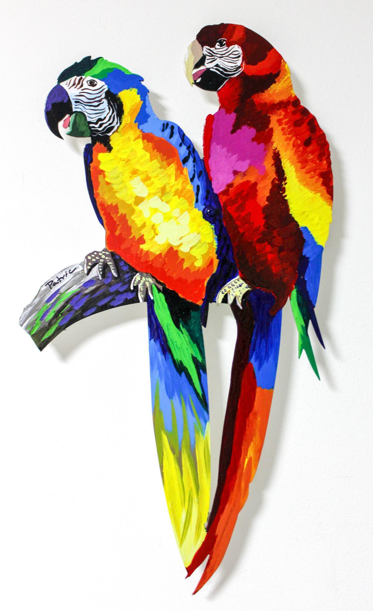 Patricia Govezensky- Original Painting on Laser Cut: Artist: Patricia Govezensky. Medium: Original Painting on Laser Cut Steel. Title: Two Parrots II. Size (Unframed): 18" x 10". Certificate of Authenticity: From the publisher. Reference# 11718.