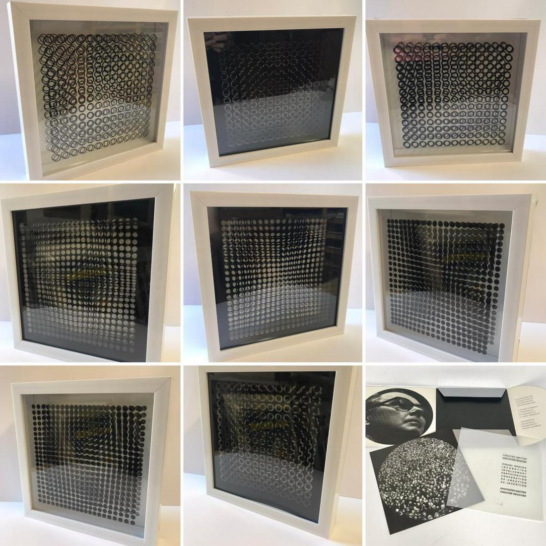 Victor Vasarely 3D Wall Sculpture/object - Set of 8: Victor Vasarely 3D Wall Sculpture/object - Set of 8. Measures 11x13x2 inches Each. 2 layers- Top layer printed on clear Lucite , bottom print on paper. From the portfolio Vasarely Cinetiques. Publishe