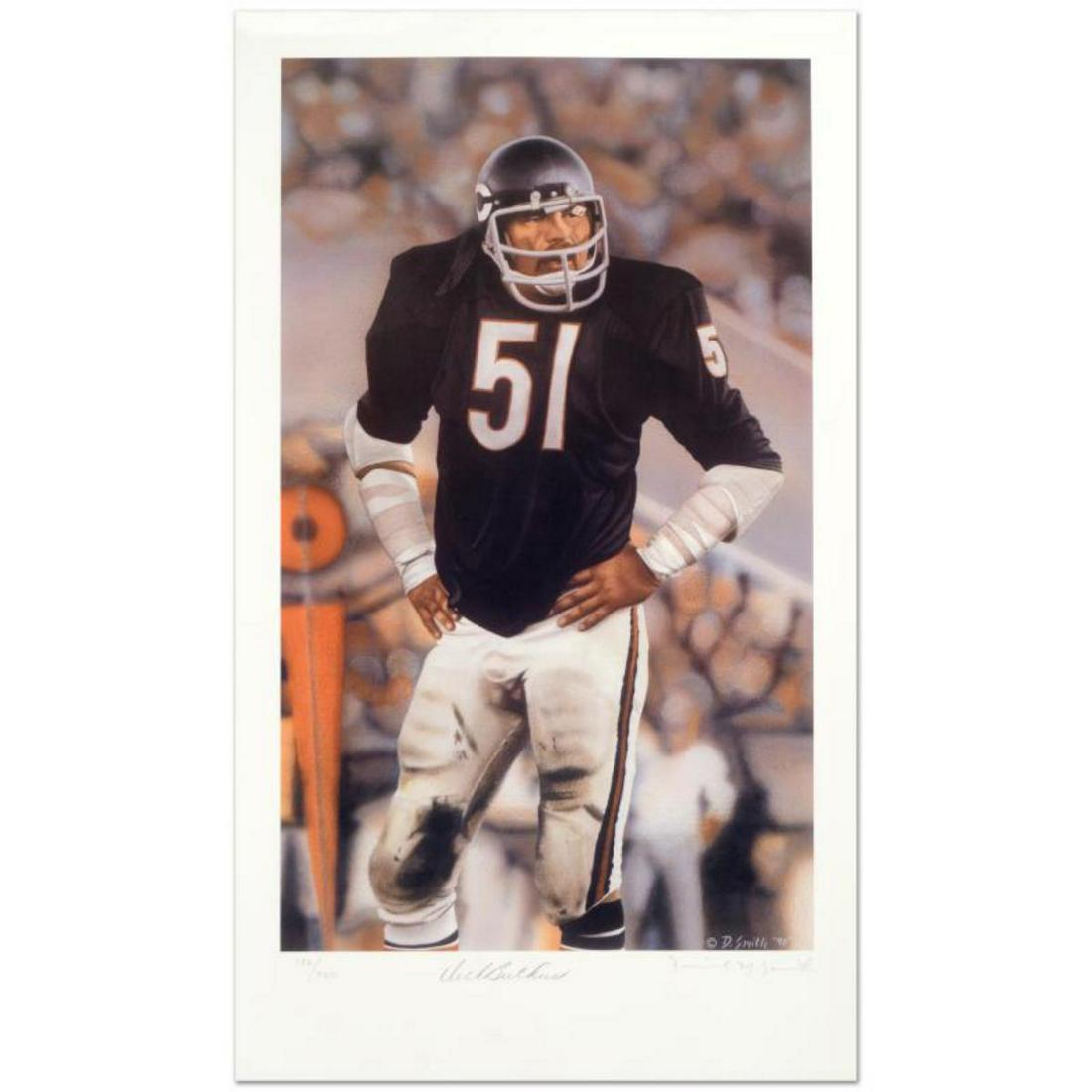 Daniel M. Smith, "Dick Butkus" Limited Edition: "Dick Butkus" is a limited edition lithograph on paper dated (1990) by Daniel M. Smith, numbered and hand signed by both the artist and Dick Butkus! Includes Certificate of Authenticity! Measures appr