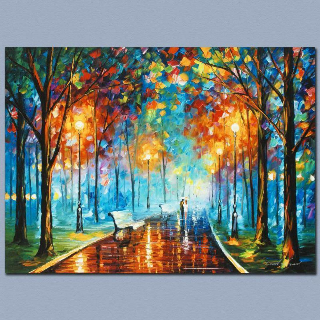 Leonid Afremov (1955-2019) "Misty Mood" Limited Edition: Leonid Afremov's (1955-2019) masterful use of color and texture make his paintings unique collectibles that are sure to brighten any wall. "Misty Mood" is a limited edition giclee on canvas. The piece