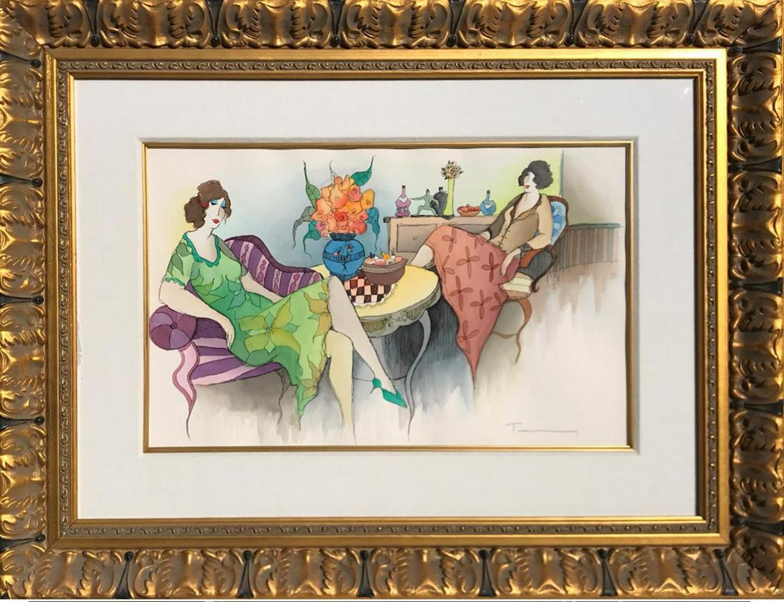 Itzchak Tarkay Original Watercolor Custom Framed: Artist: Itzchak Tarkay. Medium: Original Watercolor. Custom Framed. Frame Size: 28x36".