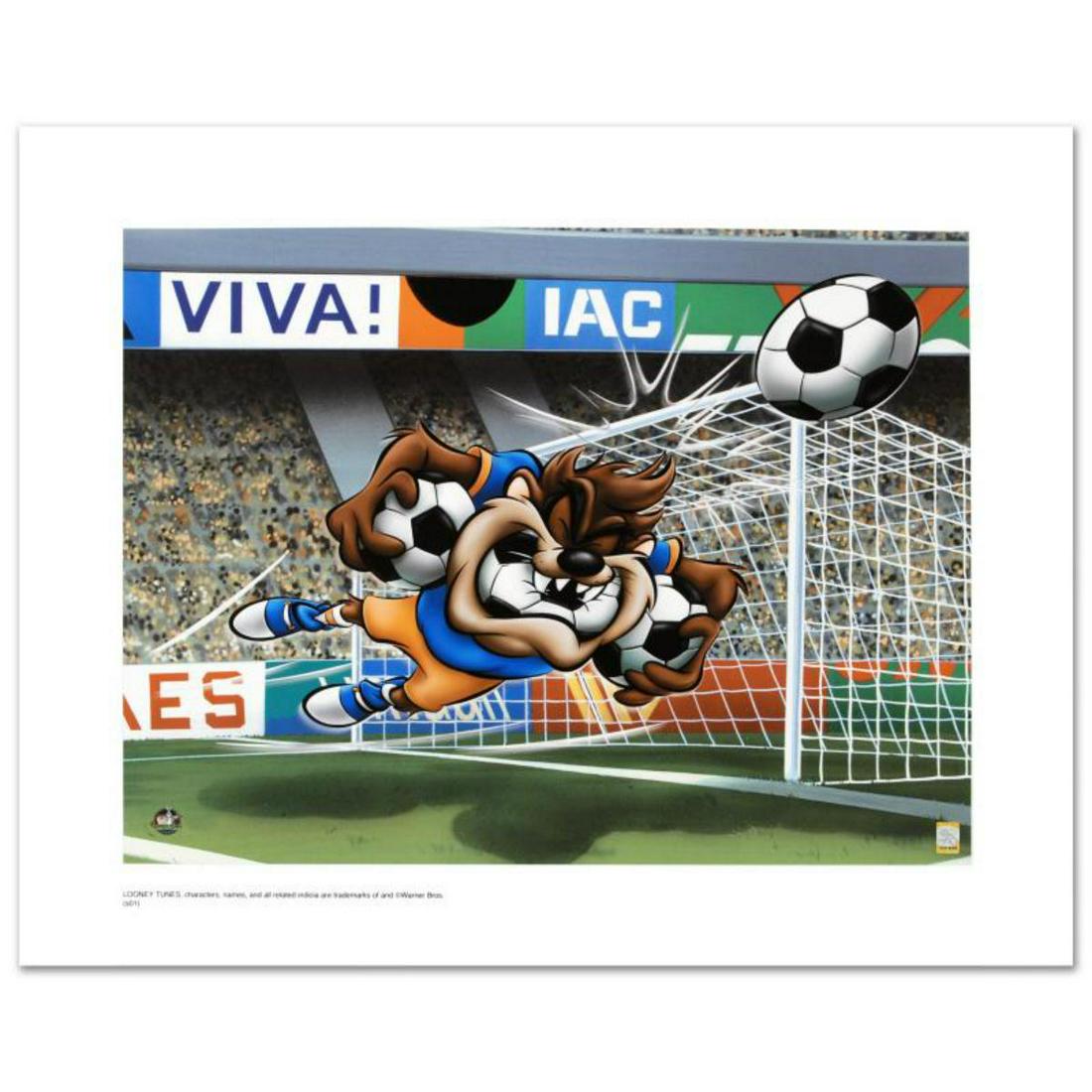 "Taz Soccer" Limited Edition Giclee from Warner Bros.,: "Taz Soccer" is a limited edition giclee on paper from Warner Bros., numbered with hologram seal of Authenticity. Also, includes Certificate of Authenticity! Measures approx. 20" x 16" (with border), 