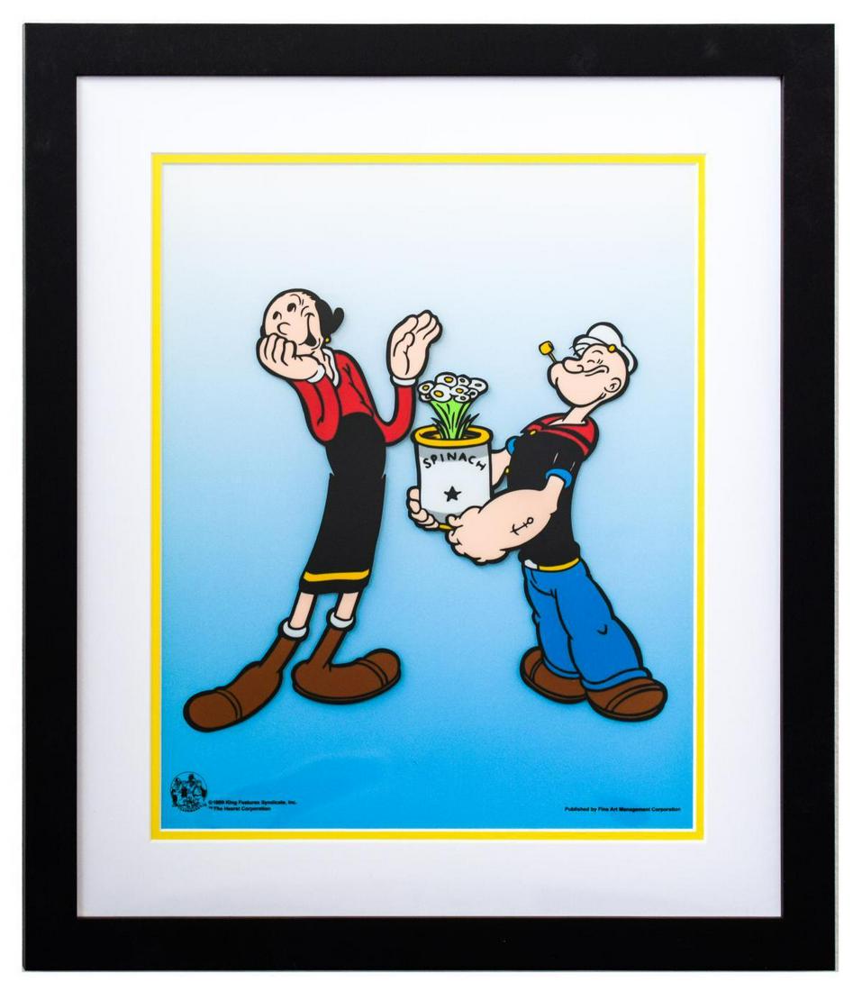 Popeye- Sericel "Popeye Spinach": Artist: Popeye. Medium: Sericel. Title: Popeye Spinach. Size (Unframed): 16" x 13". Size (Framed): 23" x 20". Certificate of Authenticity: Is included. Additional: Perfect for the casual fan and the a