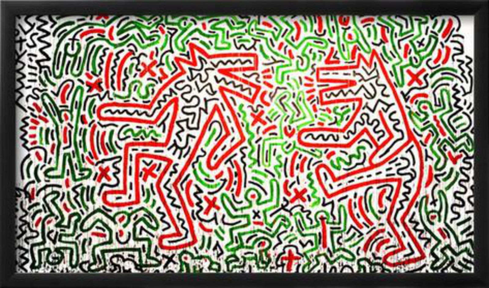 Keith Haring "Untitled, 1981" Custom Framed: Artist: Keith Haring. Medium: Giclee. Title: Untitled, 1981. Frame Size: 26.5 x 17 inch. Spontaneous gestures, patterns and kinetic energy are consistent themes in Haring's work, and are especially ev