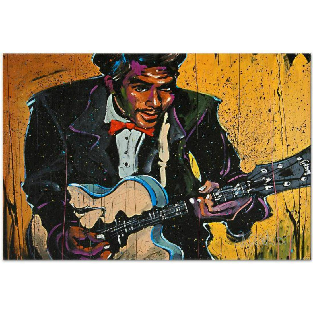 "Chuck Berry (Chuck)" Limited Edition Giclee on Canvas: Combining his passions for music and art, David Garibaldi creates stunning visual poetry. "Chuck Berry (Chuck)" is a limited edition giclee on stretched canvas, numbered and bearing the artist's autho