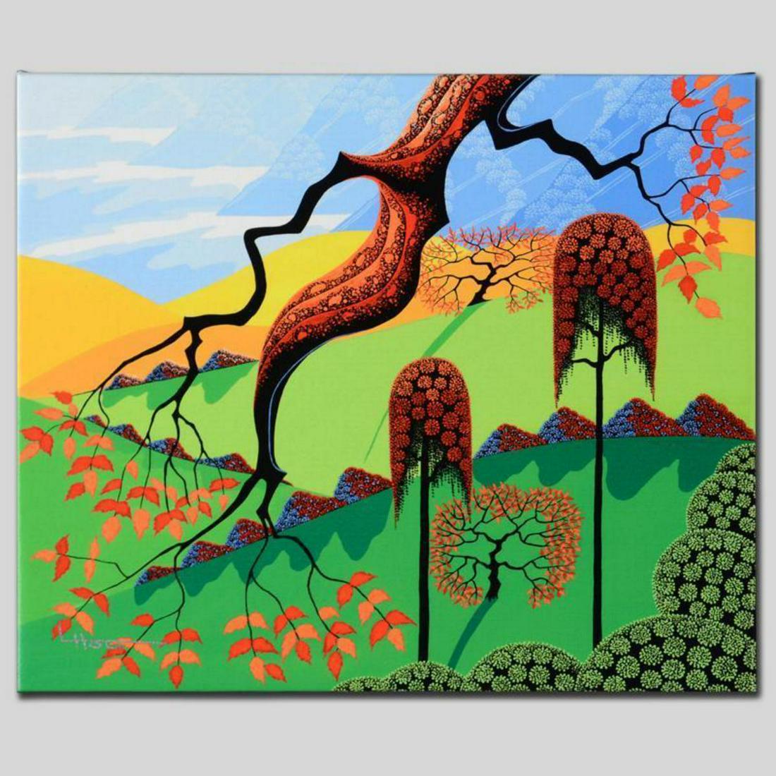 "Fall" Limited Edition Giclee on Canvas by Larissa: Larissa Holt, a student of distinguished artist Eyvind Earle(1916-2000), uses bold colors and breathtaking scenery to create images of Nature in her own unique style. "Fall" is a limited edition gicle