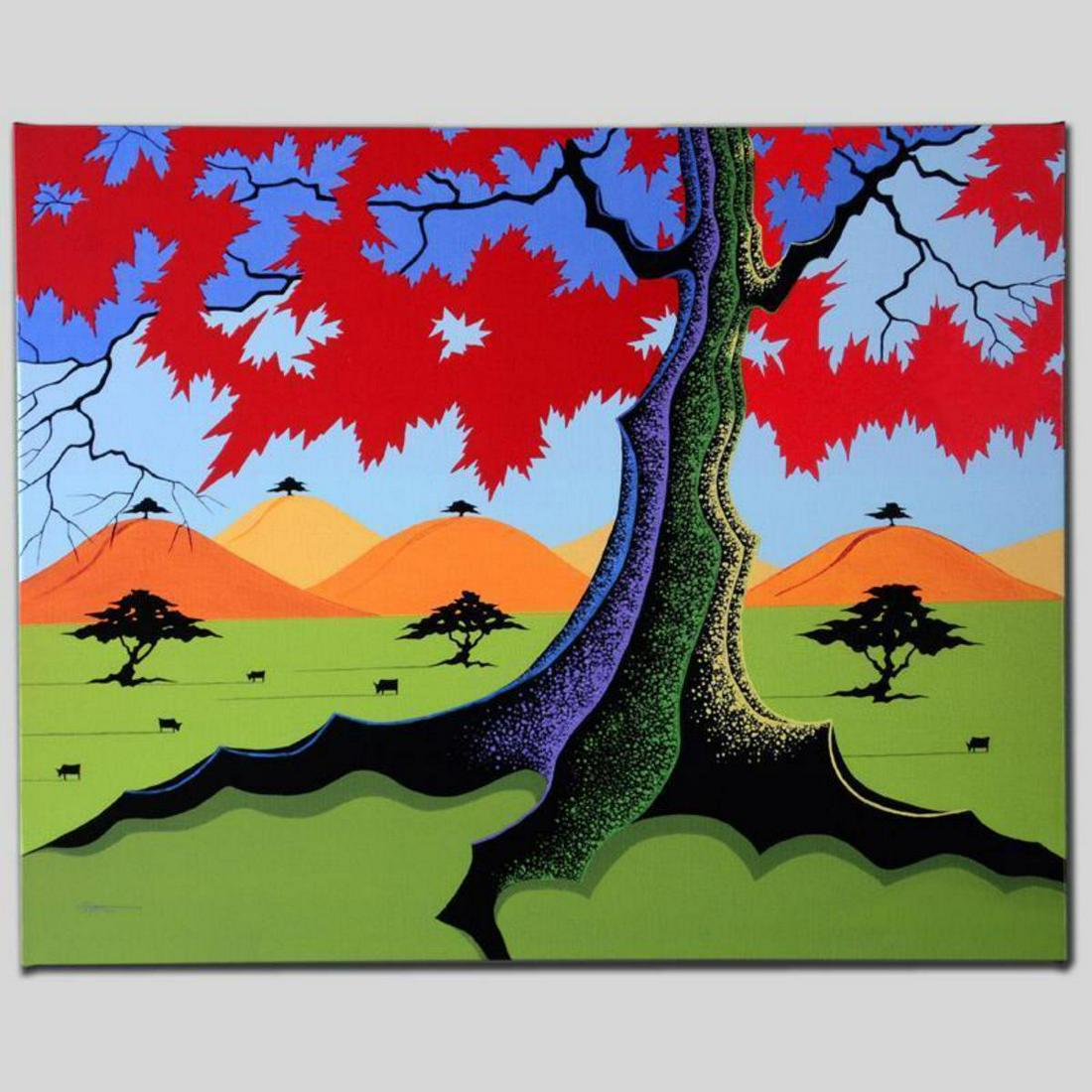 "The Hills Have Trees" Limited Edition Giclee on Canvas: Larissa Holt, a student of distinguished artist Eyvind Earle(1916-2000), uses bold colors and breathtaking scenery to create images of Nature in her own unique style. "The Hills Have Trees" is a limit