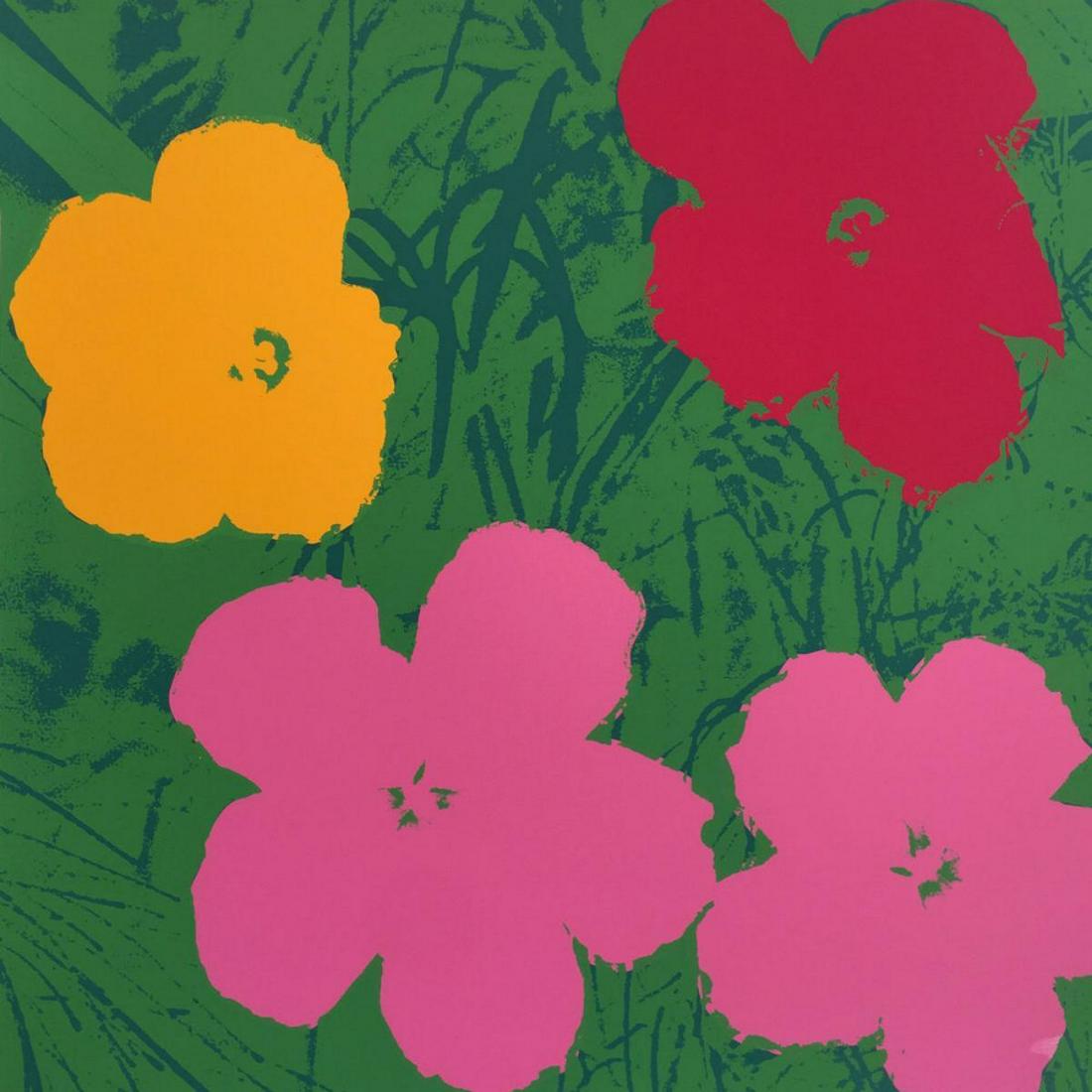 Andy Warhol- Silk Screen "Flowers 11.68": Artist: Andy Warhol. Medium: Silk Screen. Title: Flowers 11.68. Size (Unframed): 35.5" x 35.5". Additional: The piece is stamped in blue on the back with "Published by Sunday B. Morning" and "fill in 