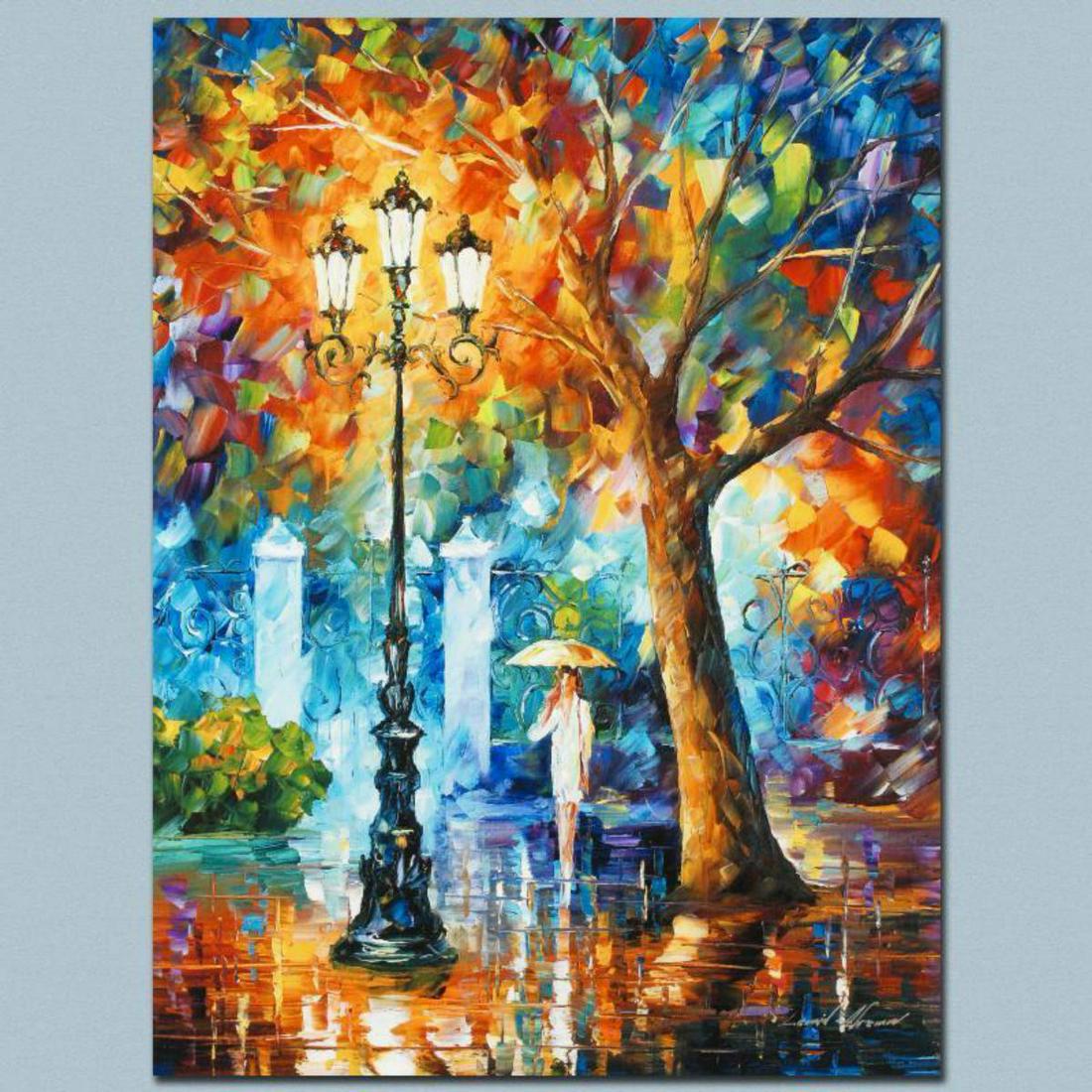 Leonid Afremov (1955-2019) "Night Aura" Limited Edition: Leonid Afremov's (1955-2019) masterful use of color and texture make his paintings unique collectibles that are sure to brighten any wall. "Night Aura" is a limited edition giclee on canvas. The piece