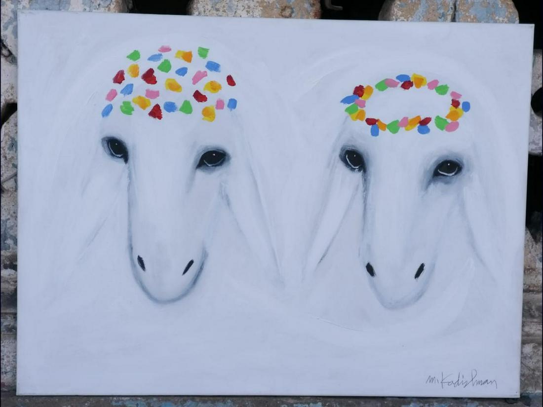 Menashe Kadishman- Original Oil on Canvas: Artist: Menashe Kadishman. Medium: Original Oil on Canvas. Size (Unframed): 24" x 32". Certificate of Authenticity: Is included. Additional: Original one of a kind. . Reference# 11878.