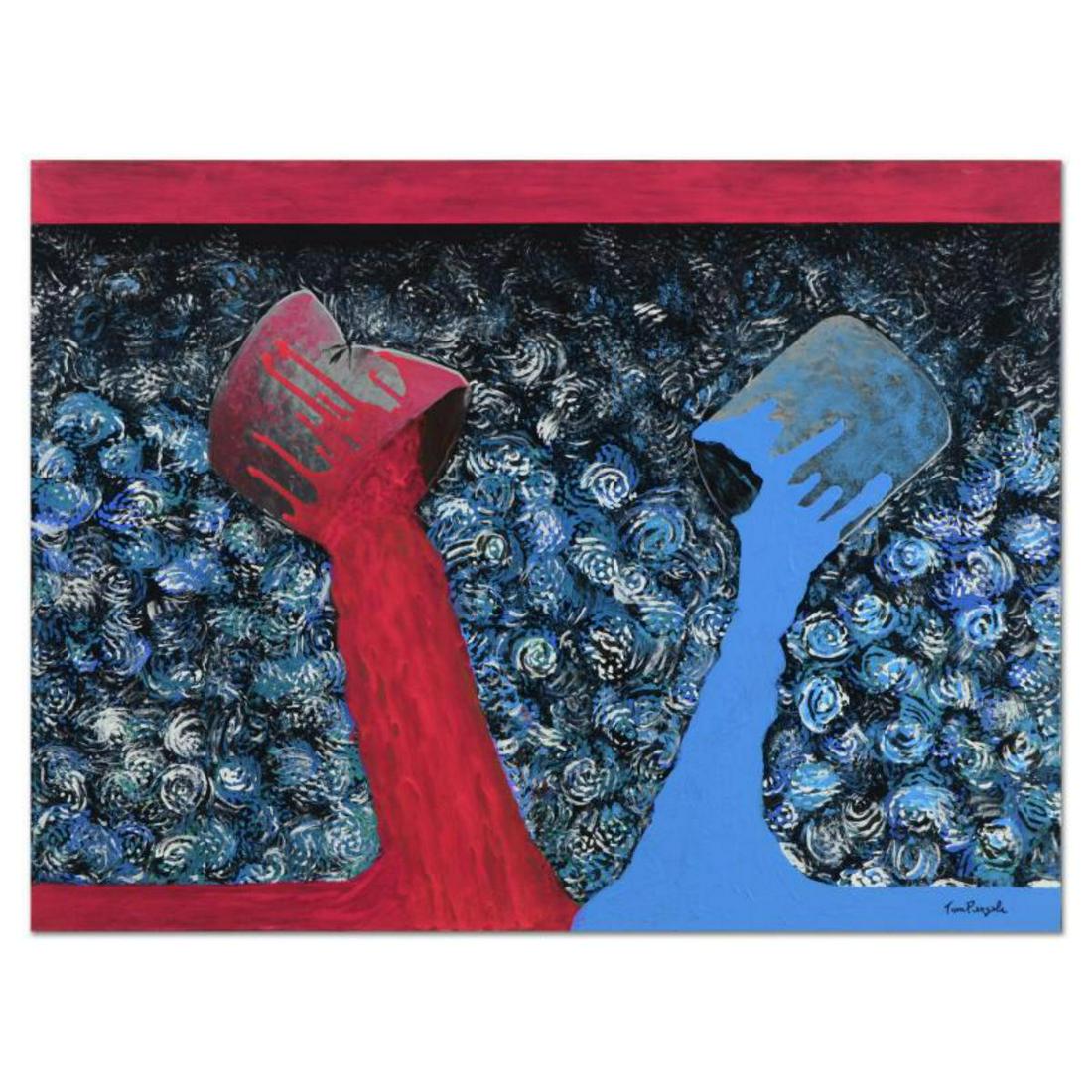 Tom Pergola, "The Spill" Original Acrylic Painting on: "The Spill" is an original mixed media on canvas by Tom Pergola, hand signed by the artist. This piece cones gallery wrapped. Includes Certificate of Authenticity. Measures approx. 40" x 30" (image). 