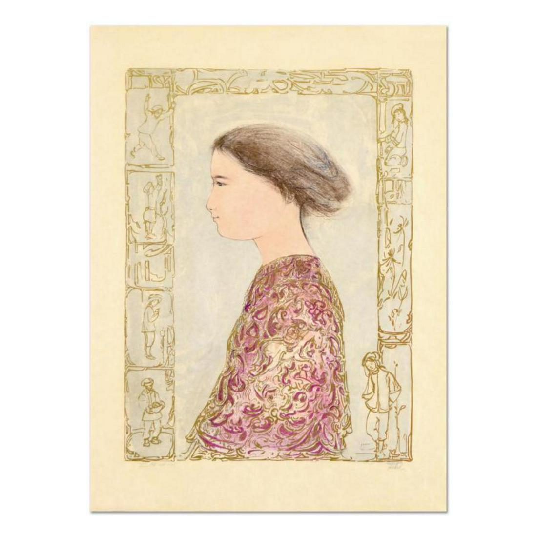 Edna Hibel (1917-2014), "China Profile" Limited Edition: "China Profile" is a limited edition lithograph on rice paper by Edna Hibel (1917-2014), numbered and hand signed by the artist. Includes Certificate of Authenticity. Measures approx. 22" x 30" (borde