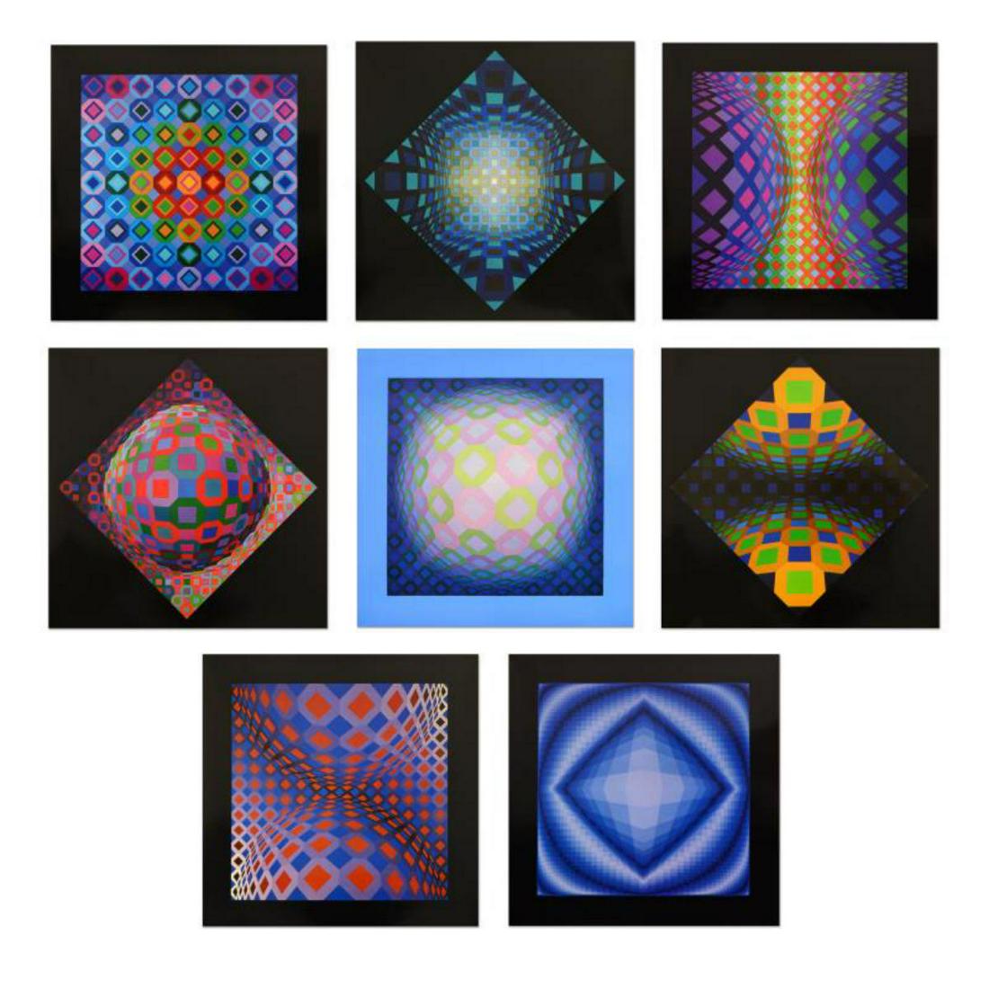 Victor Vasarely (1908-1997), "Structures Universelles: "Structures Universelles de L'octogone Portfolio" includes 8 heliogravure prints on paper from the Editions du Griffon (1975) by Victor Vasarely (1908-1997). Each piece is titled and dated inverso. Ea