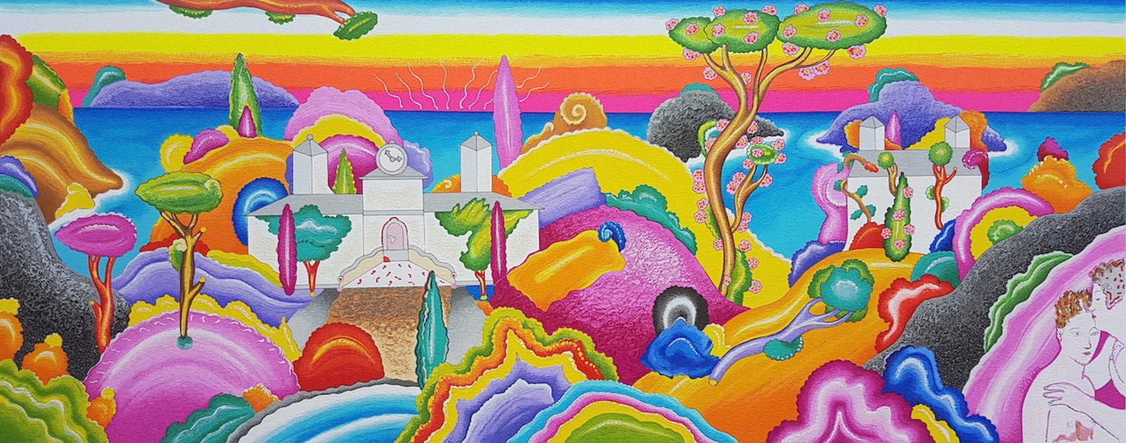 Luca Alinari "Mare Nostro Con Figure" Original: Artist: Luca Alinari. Medium: Original Serigraph. Title: Mare Nostro Con Figure. Size: 60x120cm. Hand Signed and Numbered. Ugo Nespolo (born 29 August 1941 in Mosso, Biella) is an Italian painter and 