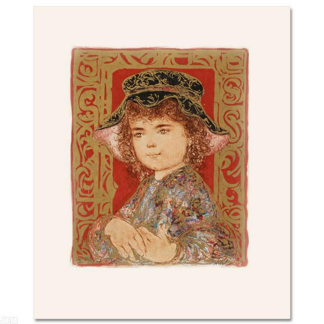 "Athena" Limited Edition Lithograph by Edna Hibel,: Wild lines and muted colors make Edna Hibel's art stand out in any room. "Athena" is a limited edition lithograph on paper, numbered and hand signed by Hibel. Includes Certificate of Authenticity! Mea