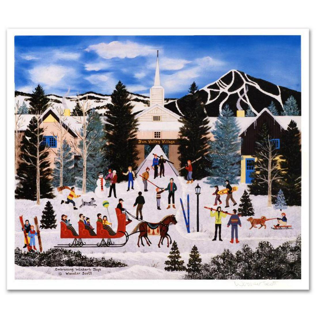 "Embracing Winter's Joys" Limited Edition Lithograph by: Cozy, down-home images of a bygone era when life was simpler - this is the feeling captured in the creations of one of the world's most recognized artists. "Embracing Winter's Joys" is a limited editi