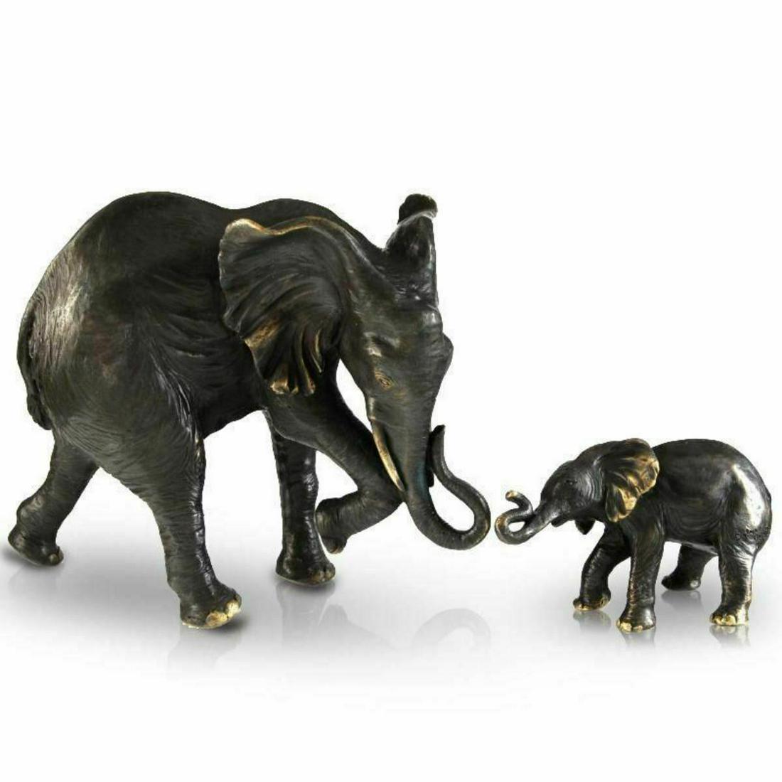 DONNA MASON-ADAMS MOTHER & CHILD ELEPHANT BRONZE: ARTIST: DONNA MASON-ADAMS . TITLE: MOTHER AND CHILD. MEDIUM: BRONZE TWO PIECE SCULPTURE. SIZE: LARGE ELEPHANT 13" X 5" X 11", SMALL ELEPHANT 9" X 3" X 5" INCHES. WEIGHT: LARGE ELEPHANT 16 POUNDS, SMAL