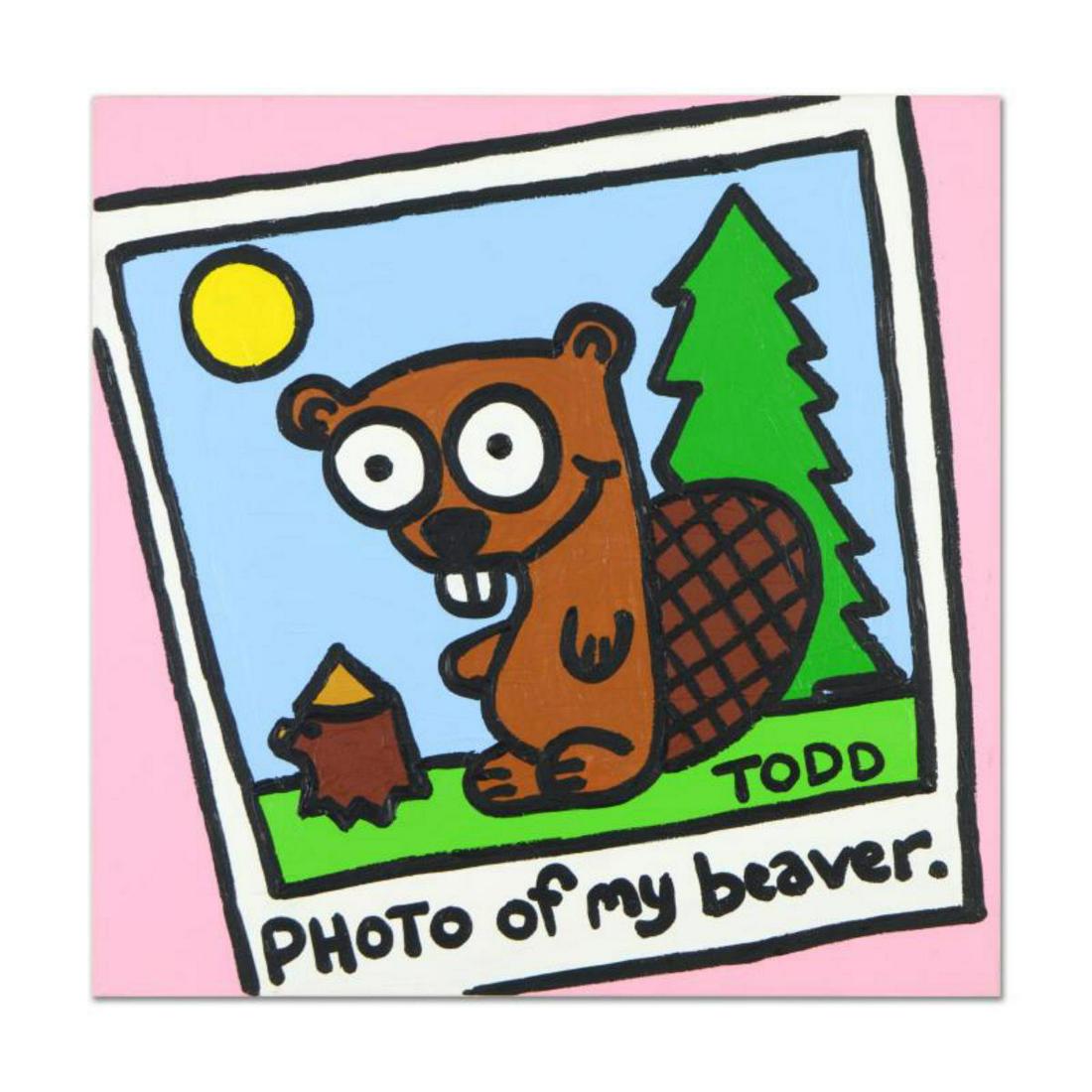 Todd Goldman, "Beaver" Original Acrylic Painting on: "Beaver" is an original acrylic painting on canvas by Todd Goldman, hand signed by the artist. This piece comes gallery wrapped. Includes Certificate of Authenticity. Measures approx. 30" x 30" (image