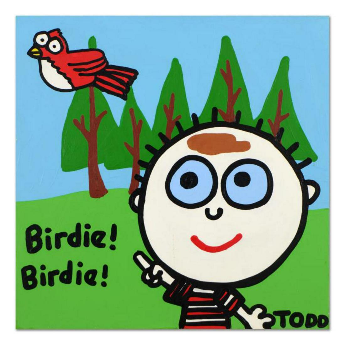 Todd Goldman, "Birdie!" Original Acrylic Painting on: "Birdie!" is an original acrylic painting on canvas by Todd Goldman, hand signed by the artist. This piece comes gallery wrapped. Includes Certificate of Authenticity. Measures approx. 36" x 36" (imag