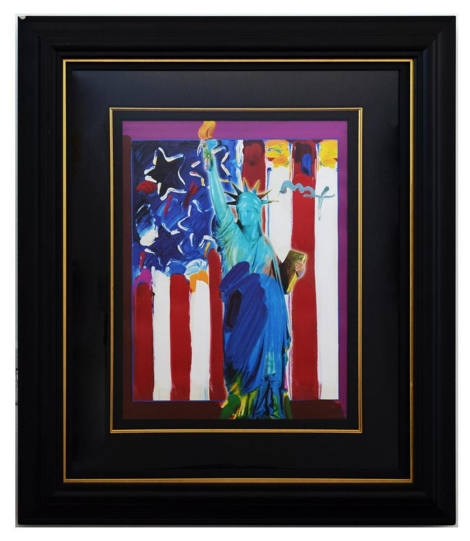 Peter Max- Original Mixed Media "United We Stand II": Artist: Peter Max. Medium: Original Mixed Media. Title: United We Stand II. Size (Unframed): 24" x 18". Size (Framed): 39.5" x 33.5". Certificate of Authenticity: From Park West. Additional: Certifica