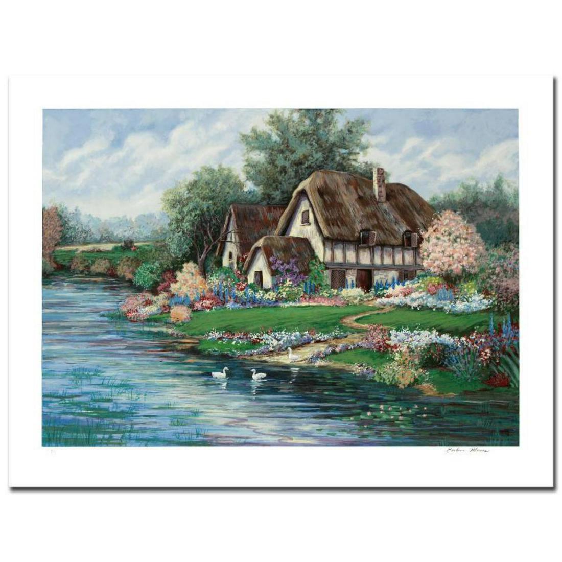 "English Farmhouse" Limited Edition Serigraph by: "English Farmhouse" is a limited edition serigraph on paper, numbered and hand by Earlene Moses. Includes Certificate of Authenticity! Measures approx. 39" x 29.5" (with border), 34" x 24" (image). Re