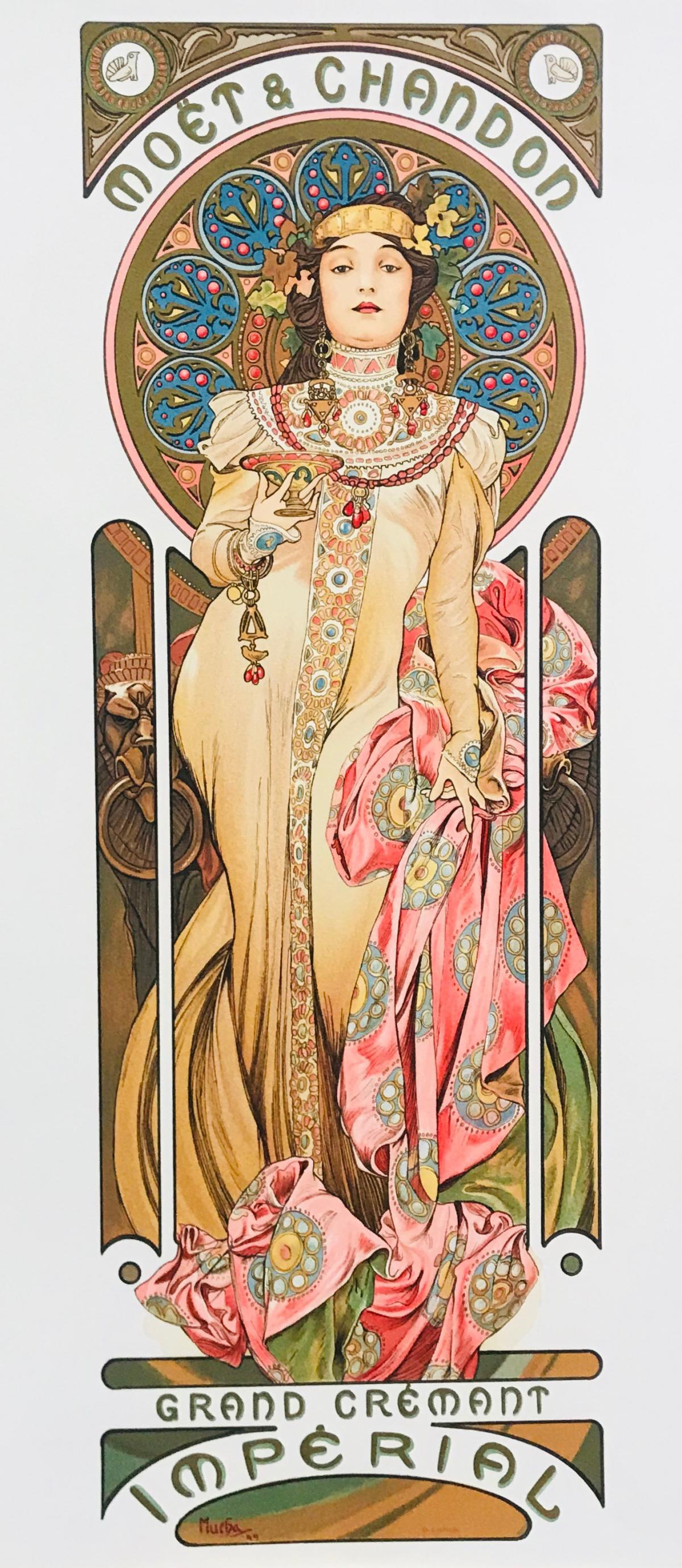 Alphonse Mucha Lithograph: Artist: Alphonse Mucha. Medium: Lithograph. Size: Approx. 26x12"