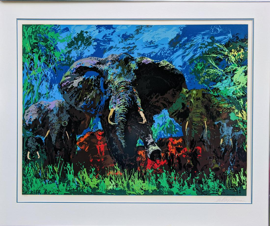 LEROY NEIMAN (American b. 1926) Elephant Stampede, 1976: Artist: LEROY NEIMAN (American b. 1926). Title: Elephant Stampede, 1976. Medium: Serigraph. Size: 30 x 40 in. Signed in pencil lower right. This print is 200/300.