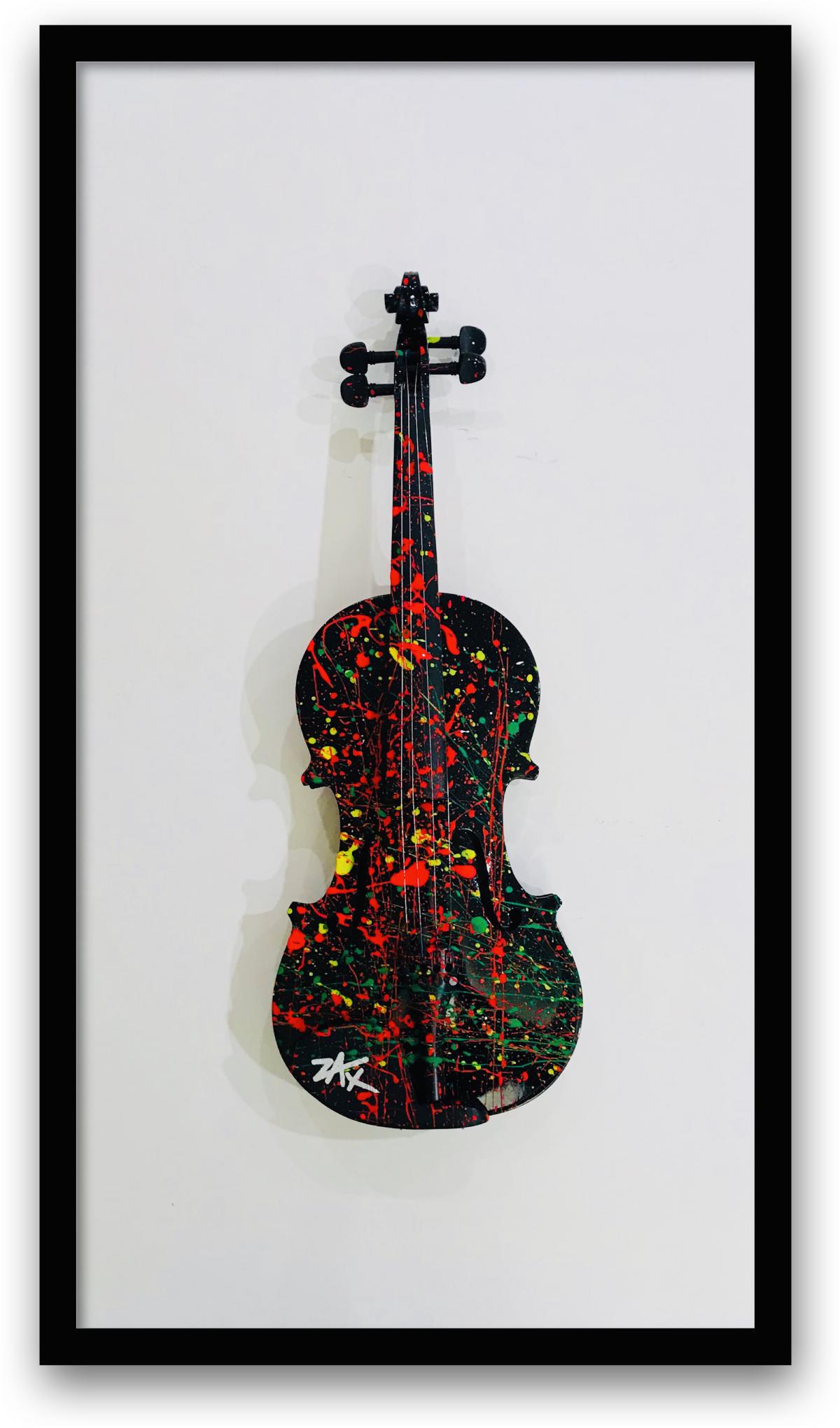 E.M. Zax Acrylic Painting on Functional Violin: Artist: E.M. Zax. Medium: Acrylic Painting on Functional Violin. Hand signed by the artist. Custom framed. Framed size: 34x24"