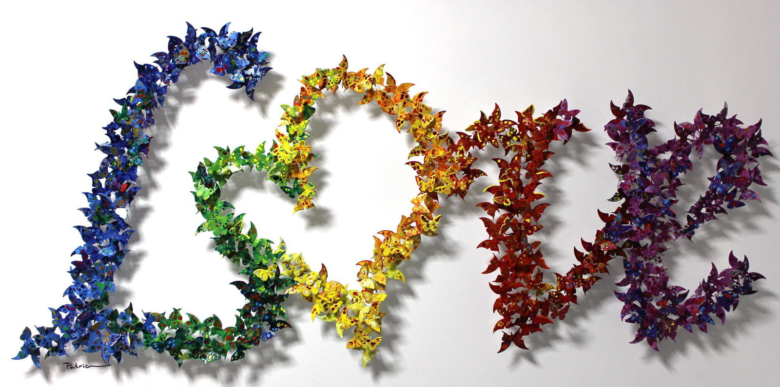 Patricia Govezensky- Original 3D Metal Art on Wood: Artist: Patricia Govezensky. Medium: Original 3D Metal Art on Wood. Title: Love. Size (Unframed): 24" x 47". Certificate of Authenticity: From the publisher. Reference# 12330.