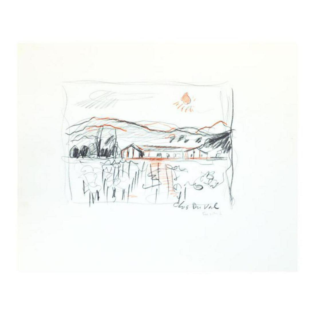 Wayne Ensrud "Clos du Val, Napa Valley" Pencil Original: "Clos du Val, Napa Valley" is an original Pencil on Paper by Wayne Ensrud. The piece is hand signed by the artist and comes with a Certificate of Authenticity. Measures approximately 8" x 10". Referen