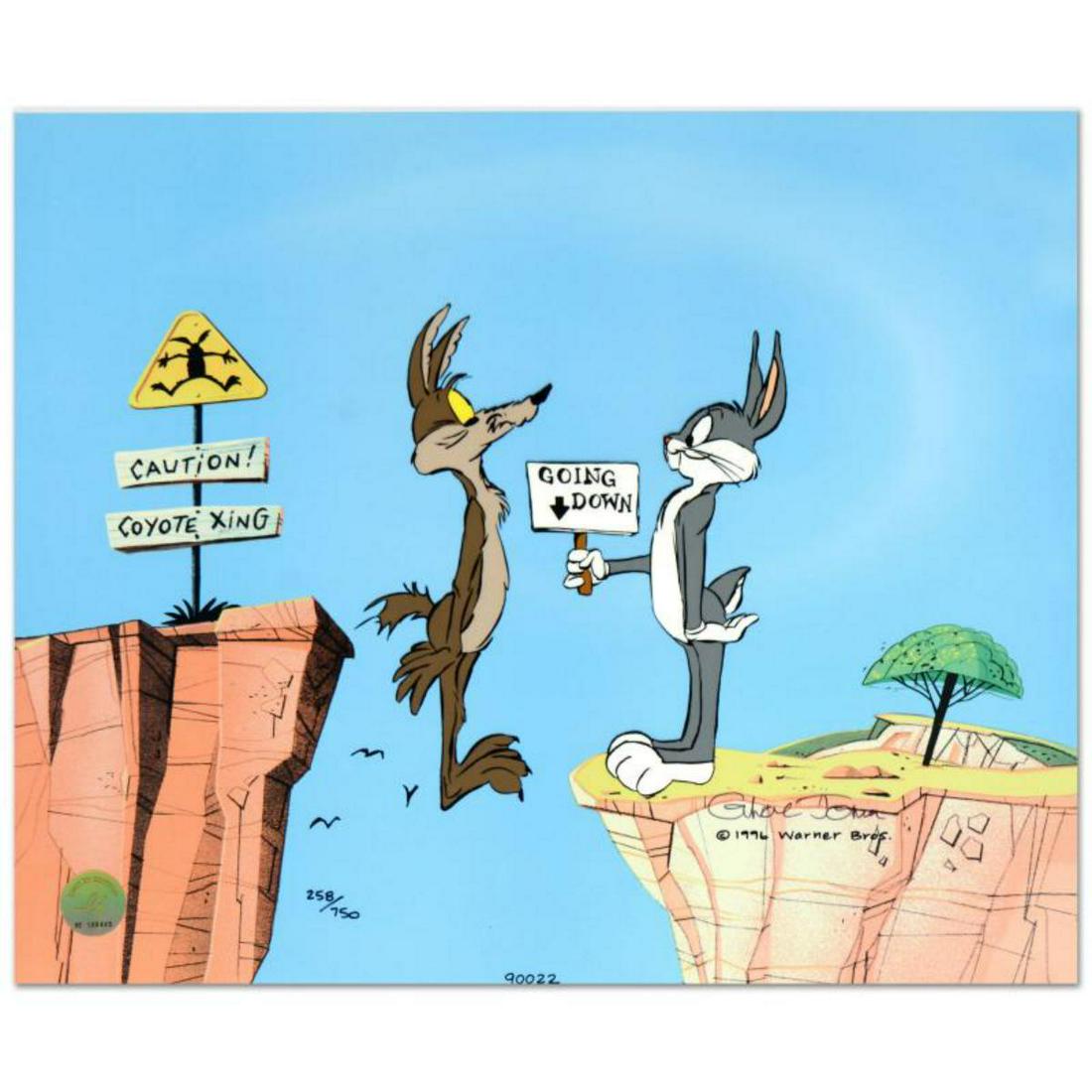 Chuck Jones (1912-2002), "Coyote Crossing" Limited: "Coyote Crossing" is a SOLD OUT limited edition animation cel with hand painted color on sericel outline, dated (1996), numbered and hand signed by Chuck Jones (1912-2002)! The sericel comes with a br