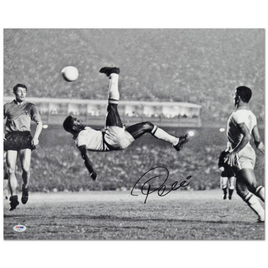 "Scissor Kick" Print, Autographed by Legendary: "Scissor Kick" is a print on paper that is autographed by legendary Brazilian footballer, Pele! This piece is presented with a Certificate of Authenticity from PSA/DNA, which authenticates sports memo