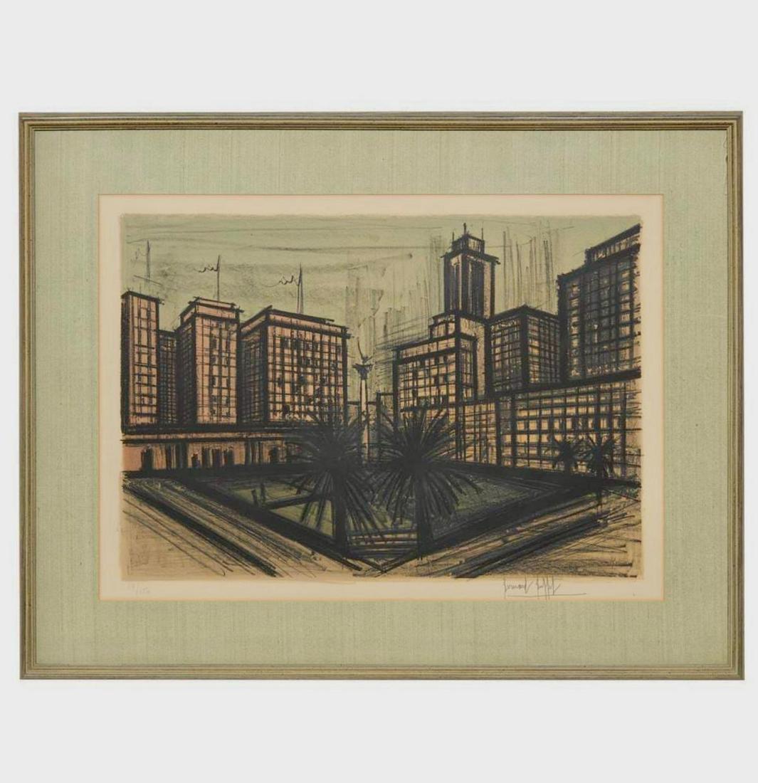 BERNARD BUFFET (FRENCH, 1928-1999) "Union Square": Lithograph in colors, Album San Francisco: Union Square. Signed lower right. Numbered 19/150 lower left. Dimensions: (image) 18.5"h x 26.5"w; (overall) 29.5"h x 37.25"w.